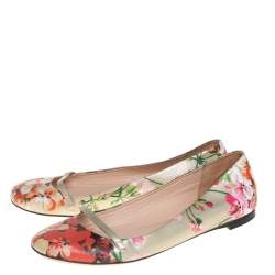 Pre Owned Gucci Multicolor Floral Printed Leather Blooms Ballet Flats Size 36