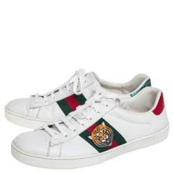 مملوكة مسبقًا Gucci White Leather Web Ace Sneakers Size 43.5