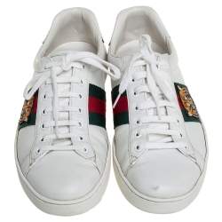 مملوكة مسبقًا Gucci White Leather Web Ace Sneakers Size 43.5