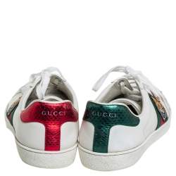 مملوكة مسبقًا Gucci White Leather Web Ace Sneakers Size 43.5