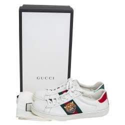 مملوكة مسبقًا Gucci White Leather Web Ace Sneakers Size 43.5