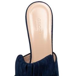 مملوكة مسبقًا Gucci Navy Blue Suede GG Marmont Fringe Slide Sandals Size 40.5