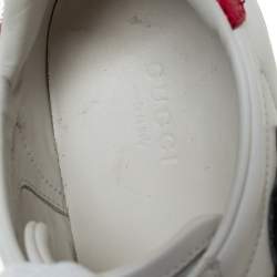 Pre Owned Gucci White Leather Crystal Embellished Snake Python Trim Web Detail Ace Low Top Sneakers Size 36