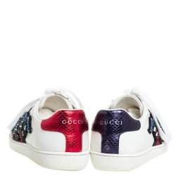 Pre Owned Gucci White Leather Crystal Embellished Snake Python Trim Web Detail Ace Low Top Sneakers Size 36