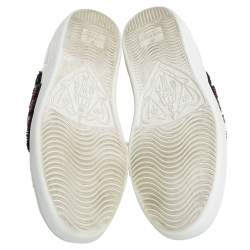 Pre Owned Gucci White Leather Crystal Embellished Snake Python Trim Web Detail Ace Low Top Sneakers Size 36