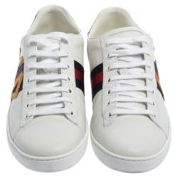 Pre Owned حذاء رياضي غوتشي نيو ايس جلد أبيض منخفض من أعلى مقاس 41