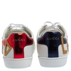 Pre Owned حذاء رياضي غوتشي نيو ايس جلد أبيض منخفض من أعلى مقاس 41