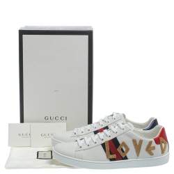 Pre Owned حذاء رياضي غوتشي نيو ايس جلد أبيض منخفض من أعلى مقاس 41