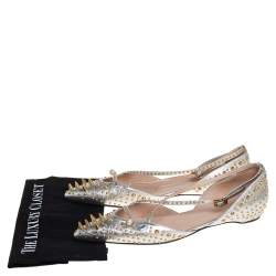 Pre Owned حذاء باليرينا فلات غوتشي يونيا سبايك سير كاحل جلد فضي مقاس 41