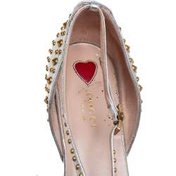 Pre Owned حذاء باليرينا فلات غوتشي يونيا سبايك سير كاحل جلد فضي مقاس 41