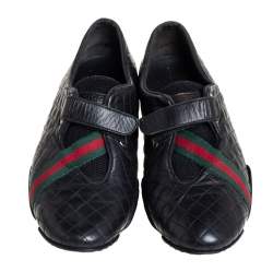 Pre Owned Gucci Black Quilted Leather Web Low Top Sneakers Size 37