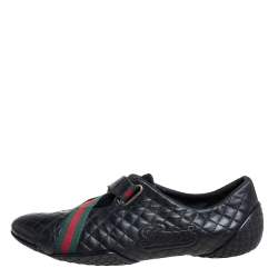 Pre Owned Gucci Black Quilted Leather Web Low Top Sneakers Size 37