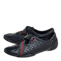 Pre Owned Gucci Black Quilted Leather Web Low Top Sneakers Size 37