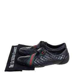 Pre Owned Gucci Black Quilted Leather Web Low Top Sneakers Size 37