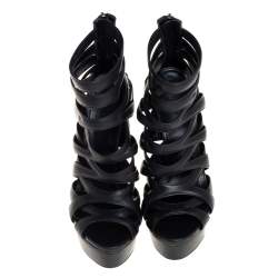 Pre Owned صندل غوتشي ليفورد قفصي نعل سميك جلد أسود مقاس 39