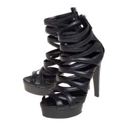 Pre Owned صندل غوتشي ليفورد قفصي نعل سميك جلد أسود مقاس 39