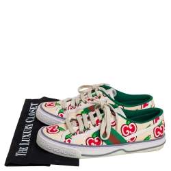 مملوكة مسبقًا Gucci Beige Apple Print Canvas Tennis 1977 Low Top Sneakers Size 37.5