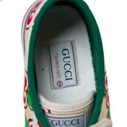 مملوكة مسبقًا Gucci Beige Apple Print Canvas Tennis 1977 Low Top Sneakers Size 37.5