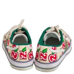 مملوكة مسبقًا Gucci Beige Apple Print Canvas Tennis 1977 Low Top Sneakers Size 37.5