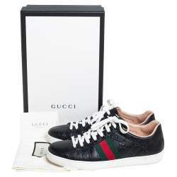 Pre Owned Gucci Black Guccissima Leather Ace Sneakers Size 37.5