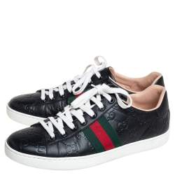 Pre Owned Gucci Black Guccissima Leather Ace Sneakers Size 37.5