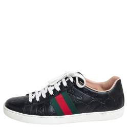 Pre Owned Gucci Black Guccissima Leather Ace Sneakers Size 37.5