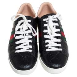 Pre Owned Gucci Black Guccissima Leather Ace Sneakers Size 37.5