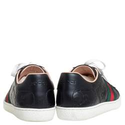 Pre Owned Gucci Black Guccissima Leather Ace Sneakers Size 37.5
