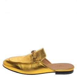 Pre Owned Gucci Metallic Gold Leather Princetown Mule Sandals Size 38
