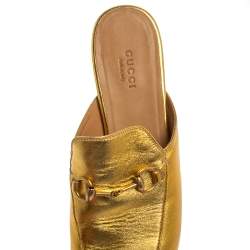 Pre Owned Gucci Metallic Gold Leather Princetown Mule Sandals Size 38
