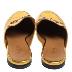 Pre Owned Gucci Metallic Gold Leather Princetown Mule Sandals Size 38
