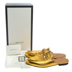 Pre Owned Gucci Metallic Gold Leather Princetown Mule Sandals Size 38