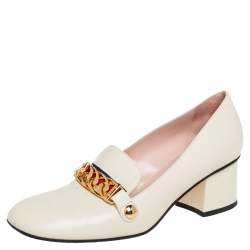 Gucci Cream Leather Sylvie Chain Embellished Pumps Size 38