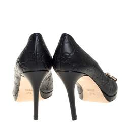 Pre Owned حذاء كعب عالي غوتشي جلد غوتشيسيما بني هورسبيت مقدمة مفتوحة مقاس 37