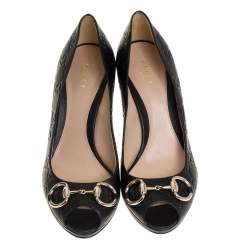 Pre Owned حذاء كعب عالي غوتشي جلد غوتشيسيما بني هورسبيت مقدمة مفتوحة مقاس 37