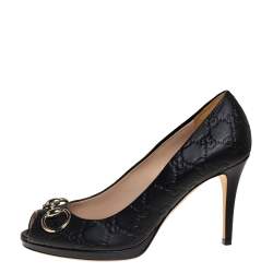 Pre Owned حذاء كعب عالي غوتشي جلد غوتشيسيما بني هورسبيت مقدمة مفتوحة مقاس 37