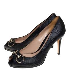 Pre Owned حذاء كعب عالي غوتشي جلد غوتشيسيما بني هورسبيت مقدمة مفتوحة مقاس 37