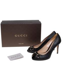 Pre Owned حذاء كعب عالي غوتشي جلد غوتشيسيما بني هورسبيت مقدمة مفتوحة مقاس 37