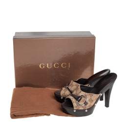 مملوكة مسبقًا Gucci 'GG' Monogram Canvas 'Icon Bit' Wooden Clog Slides Size 36