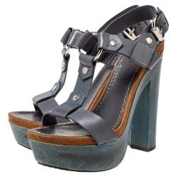 Pre Owned صندل غوتشى نعل سميك جلد رمادى مقاس 39