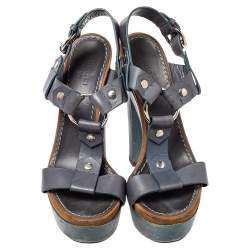 Pre Owned صندل غوتشى نعل سميك جلد رمادى مقاس 39