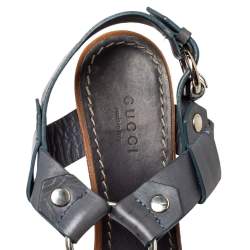 Pre Owned صندل غوتشى نعل سميك جلد رمادى مقاس 39