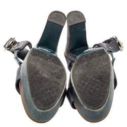 Pre Owned صندل غوتشى نعل سميك جلد رمادى مقاس 39