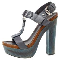 Pre Owned صندل غوتشى نعل سميك جلد رمادى مقاس 39