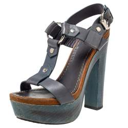 Pre Owned صندل غوتشى نعل سميك جلد رمادى مقاس 39