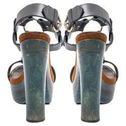 Pre Owned صندل غوتشى نعل سميك جلد رمادى مقاس 39