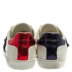 Gucci White Leather Ace Snake Crystal Embellished Low Top Sneakers Size 38.5