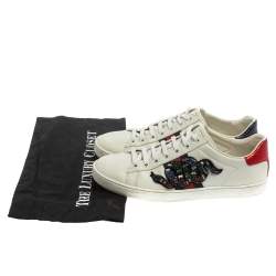 Gucci White Leather Ace Snake Crystal Embellished Low Top Sneakers Size 38.5