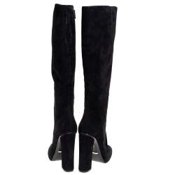 Pre Owned Gucci  Black Suede Horsebit Block Heel Boots Size 38