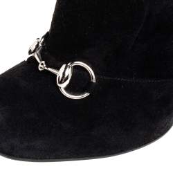 Pre Owned Gucci  Black Suede Horsebit Block Heel Boots Size 38